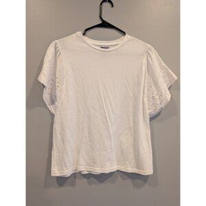 GAP White Eyelet Sleeve T Shirt Women's Size Medium Casual Top